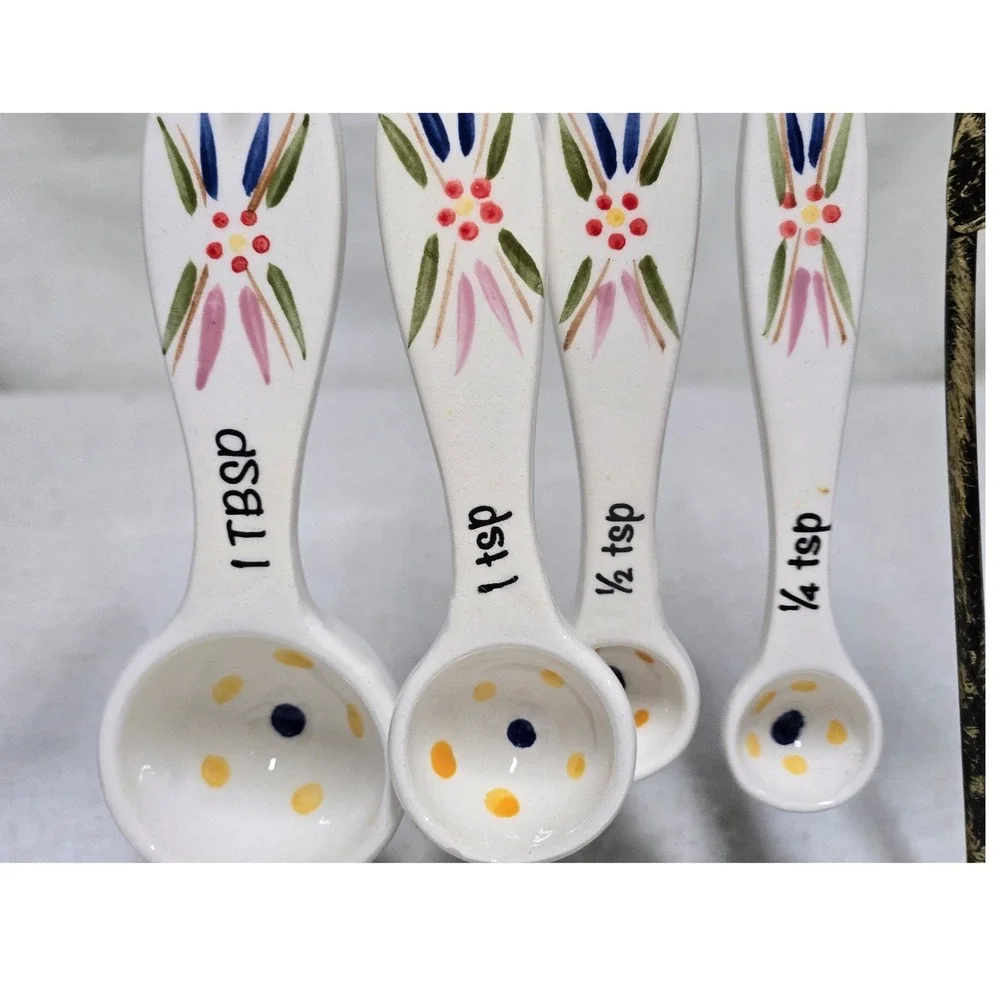 Ceramic Owl Measuring Spoons Set with Metal Branch Display Stand 5 Piece Set